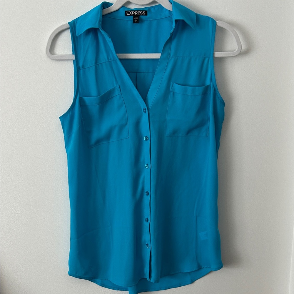 Express Turquoise Sleeveless Portofino Blouse